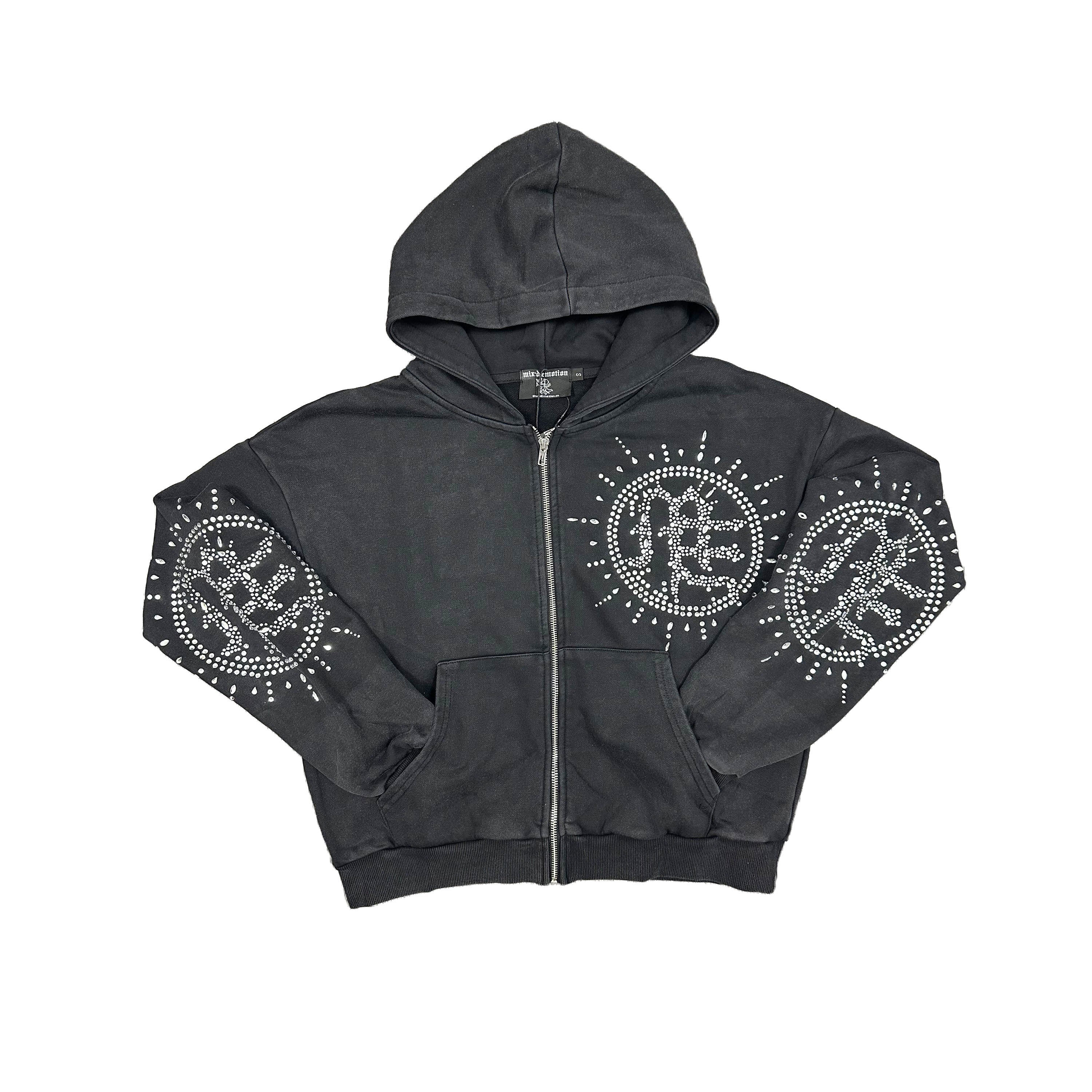Eclipse’ Grey Acid Wash Rhinestone Hoodie