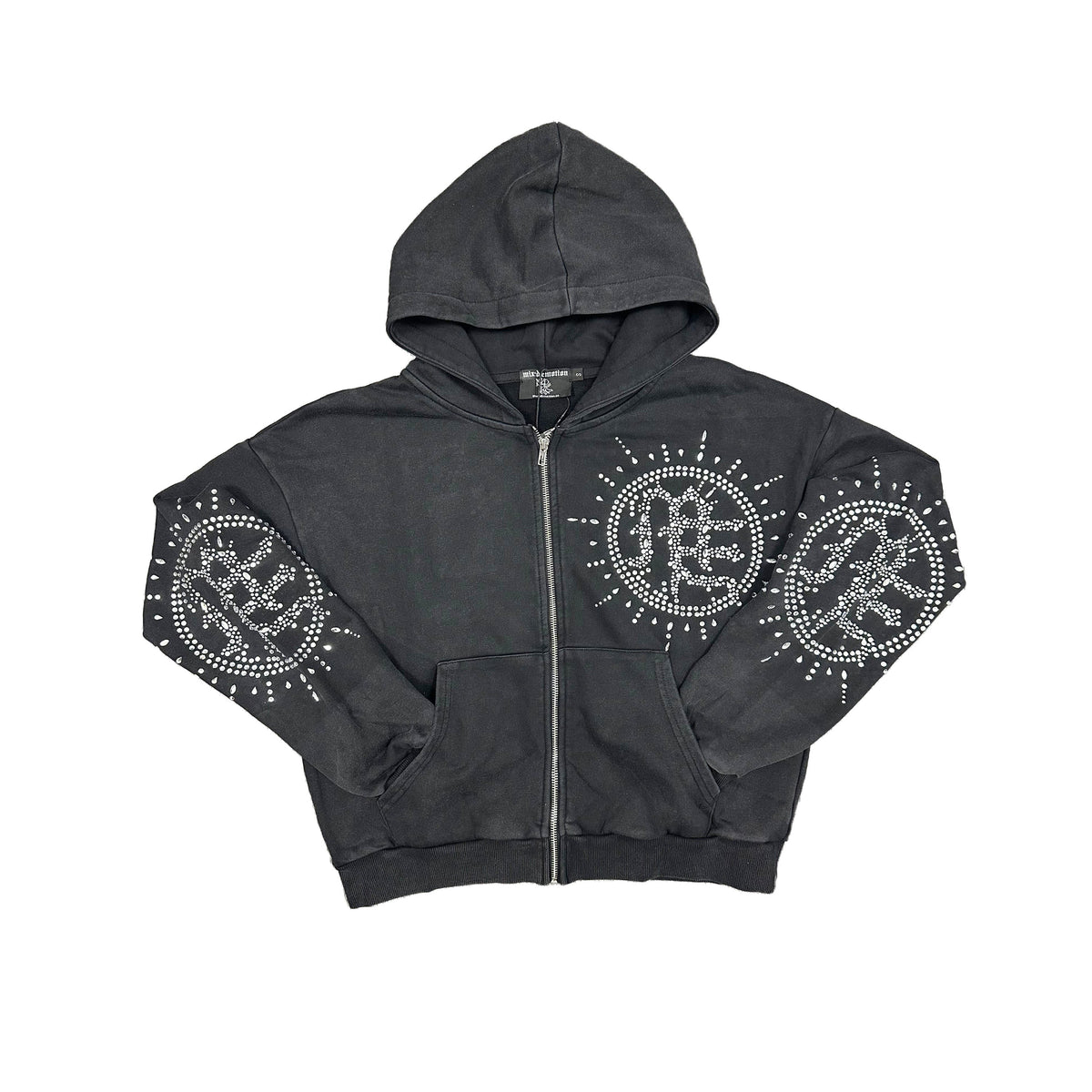 Eclipse’ Grey Acid Wash Rhinestone Hoodie