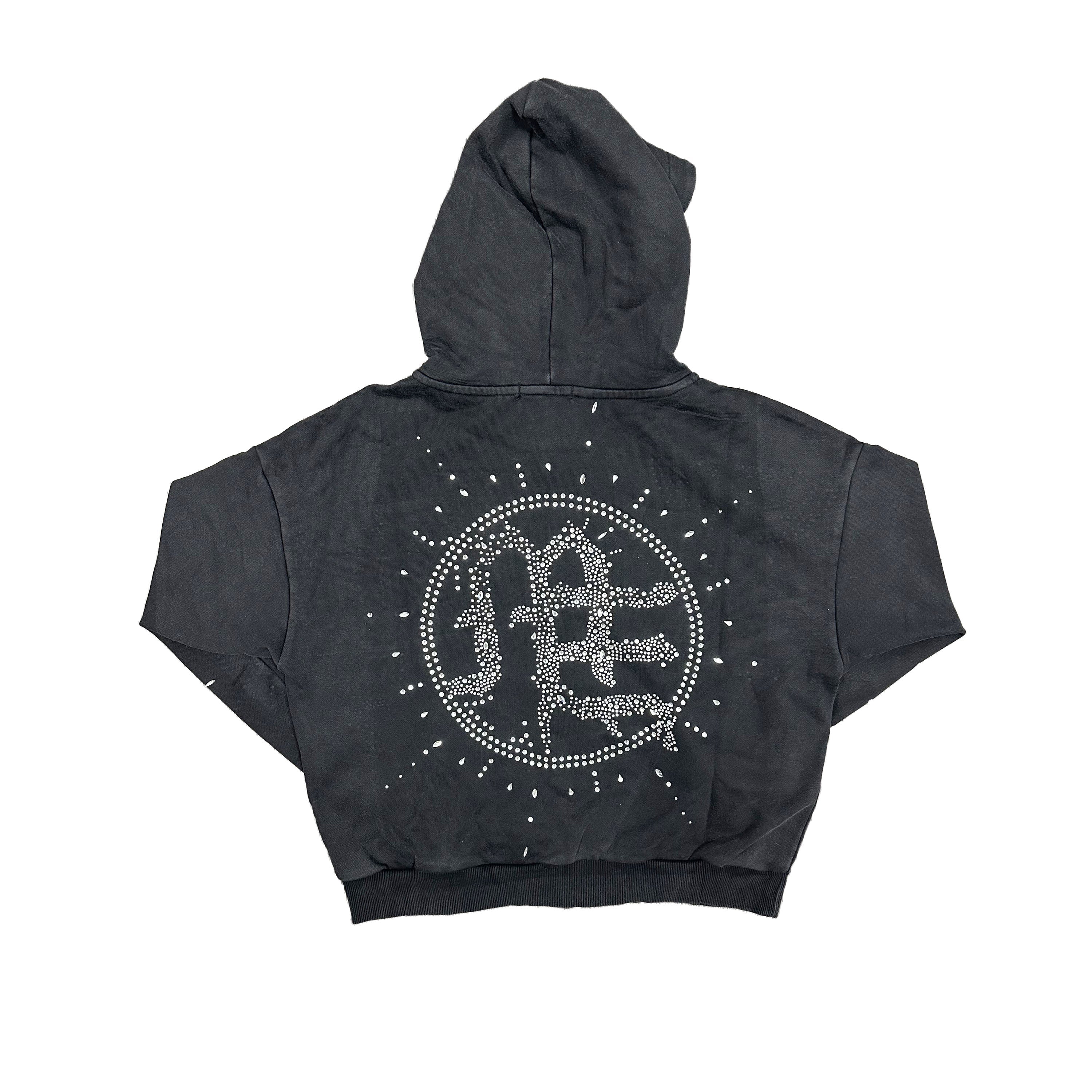 Eclipse’ Grey Acid Wash Rhinestone Hoodie